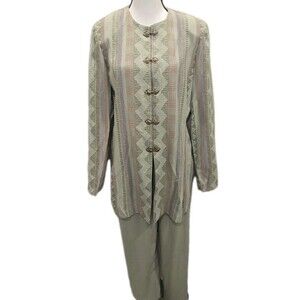 90s Vintage R&M Richards Pantsuit Womens 10 Pastel Geometric Long Jacket Set
